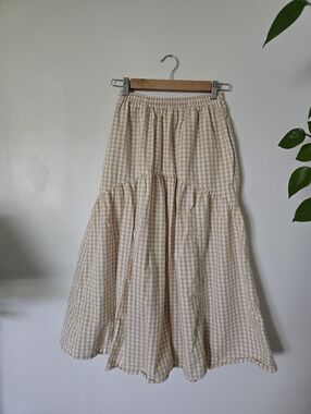 Old Navy XS cotton Beige Gingham Long Skirt